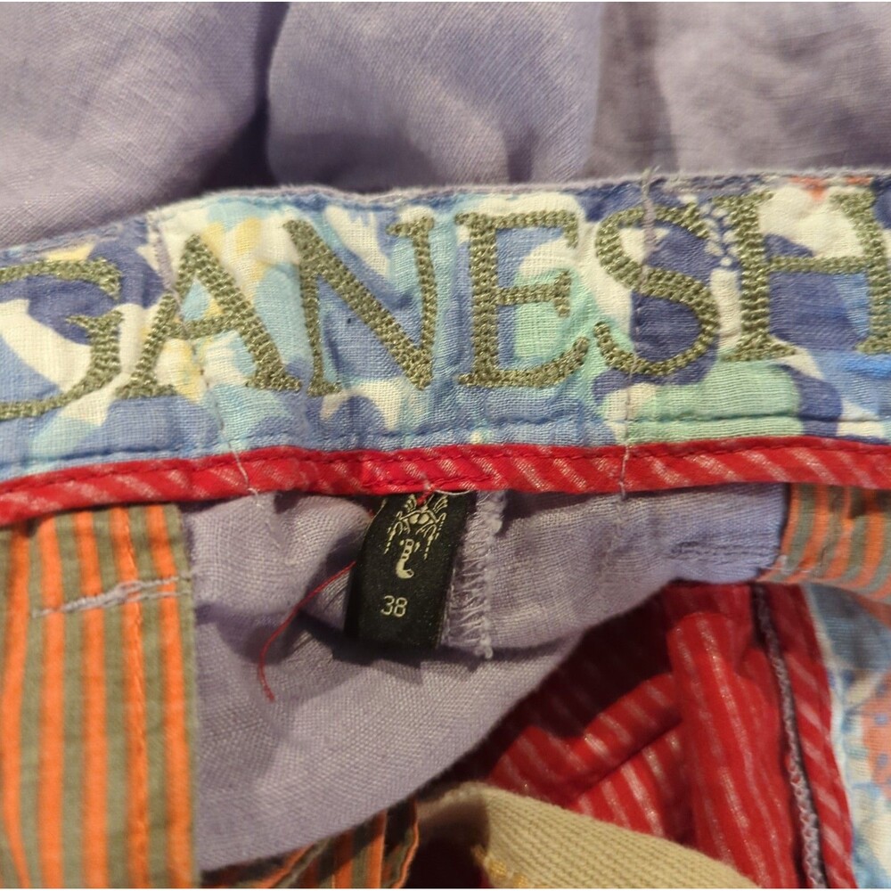 Ganesh Linen Shorts Mens 38 Purple Pockets Utility Summer Beach Resort - Picture 5 of 7